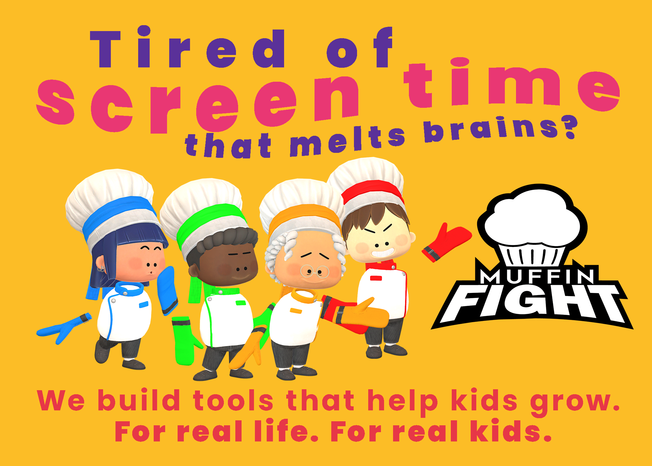 Visual header for screen time challenges parent survey – Muffin Fight characters